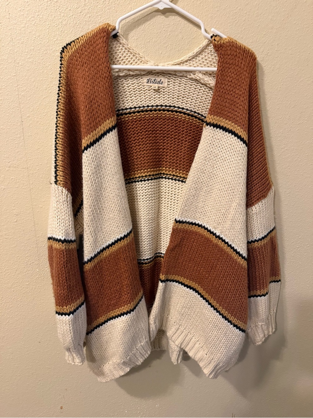 Listicle Cream & Rust Striped Open-Front Cardigan